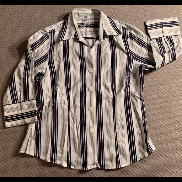 EUC Top: "Fitted Fit", High Quality, 2/3-Sleeve, Stripes & Stutter-Striped - Picture 4 of 9